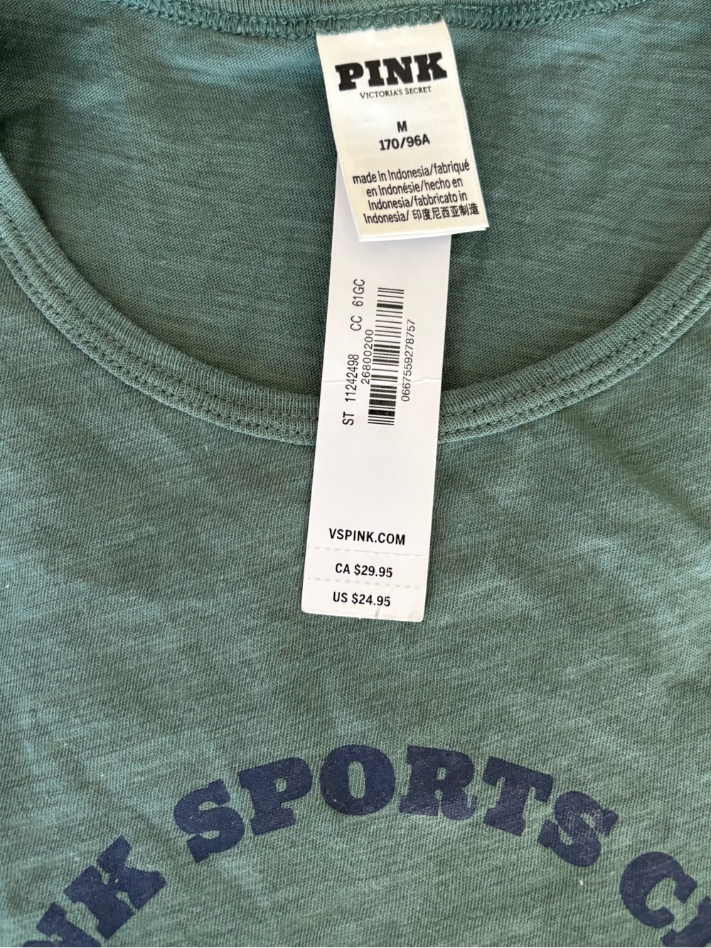 PINK Victoria's Secret Olive Green Tank with Black Sports Club Logo